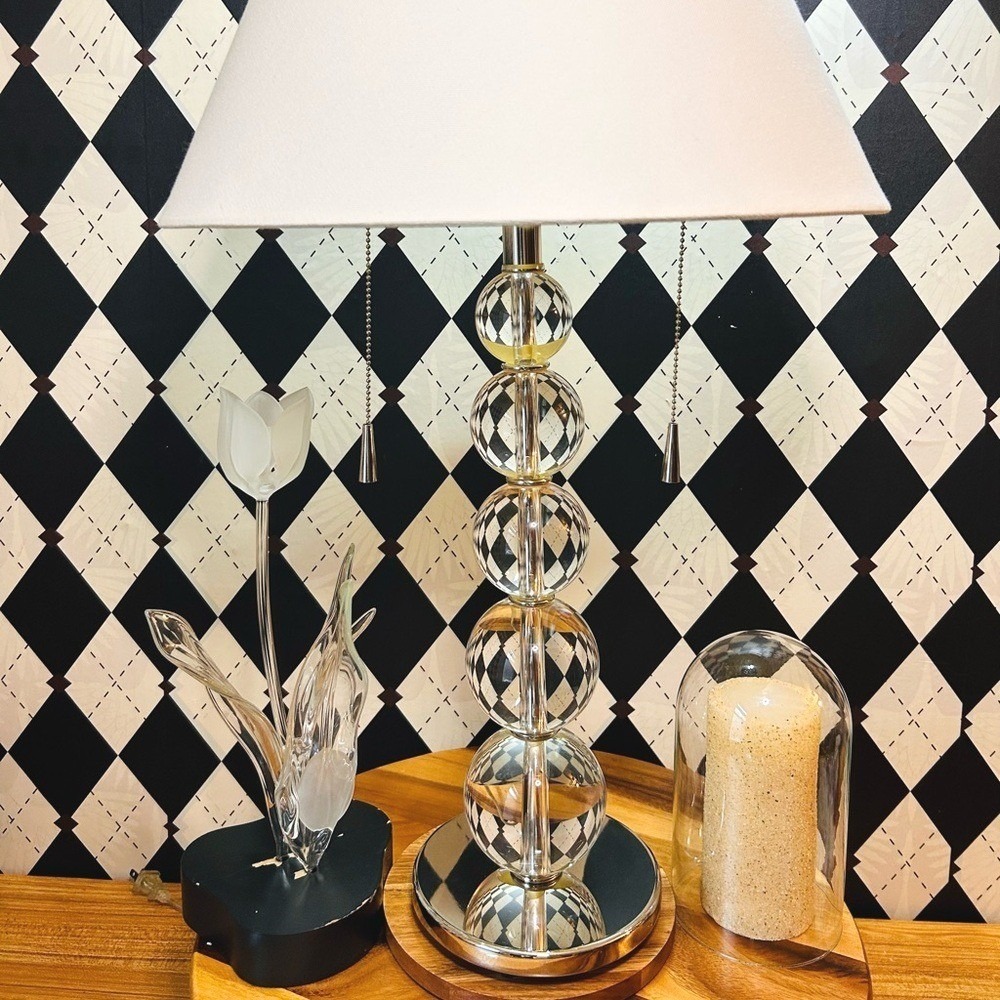 Heavy Crystal Table Lamp Stacked Glass Orbs no Shade| Very Tall - Picture 5 of 17